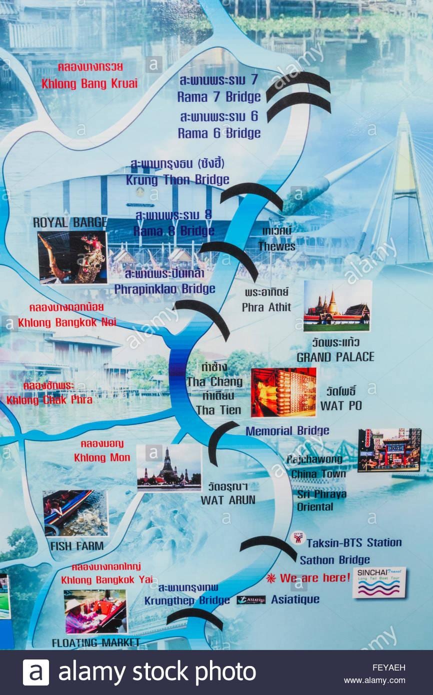 kat jeyografik nan chao phraya larivyè lefrat la nan bangkok